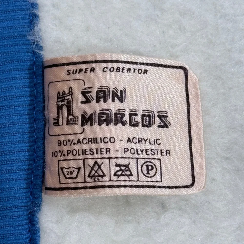 San Marcos Dolphin Blanket Vintage Blue White Reversible 86x65 Plush Ocean Birds